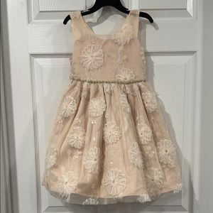Elegant Cream 3D Floral Kids Dress